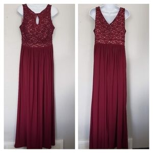 Night Way Women's 10 Sleeveless Burgundy Maxi Dress Formal Lace Keyhole Wedding